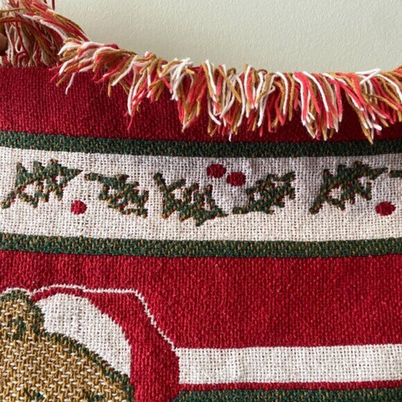 Vintage Woven Fringed Noel Christmas Themed 32 inch x 43 inch Tapestry Throw Bla - Picture 5 of 9